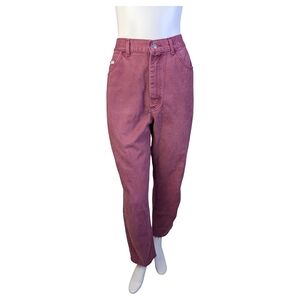 Vintage 90s Lee Jeans Made in USA Burgundy High Rise Wide Mom Jeans | 31" Waist